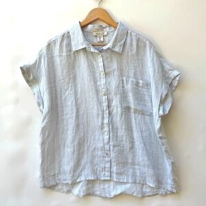 Rachel Zoe Women's XL Blue White Stripe Linen Short Sleeve Beachcore Top Shirt